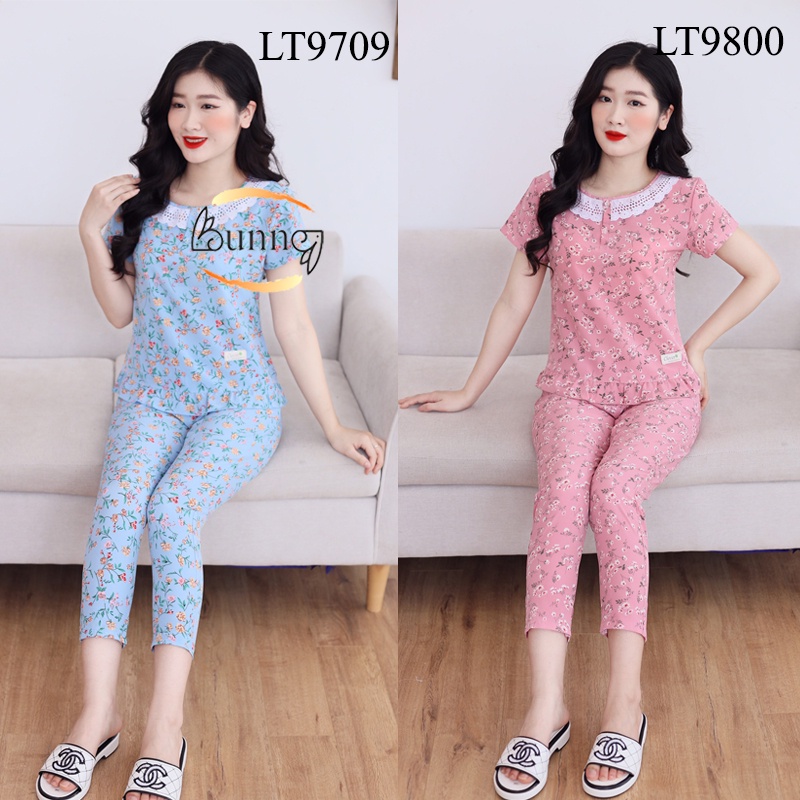 [Bunny] ĐỒ MẶC NHÀ SAU SINH CHẤT LIỆU LỤA HÀN, QUẦN ÁO MẶC NHÀ FOM DÁNG ĐẸP HỌA TIẾT HOA LÁ XINH