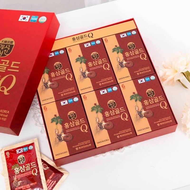 Nước Hồng sâm nhung hươu linh chi KOREAN RED GINSENG GOLD Q Hàn Quốc hộp 30 gói 50ml