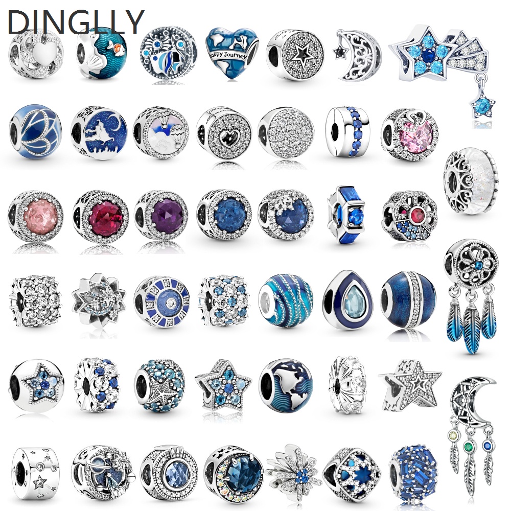 Hạt Charm Hình Trái Tim / Ngôi Sao / Pha Lê Màu Sắc Bạc Độc Đáo Dùng Làm Trang Sức Diy