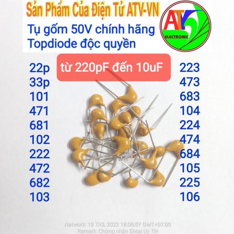 30 tụ 50V mời chọn 22p 33p 101 102 103 104 105 222 472 682 223 473 683 224 474 684 225 chính hãng