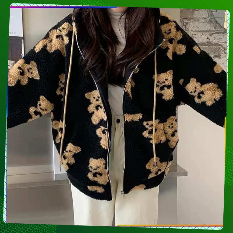 Áo Khoác bông hoạ tiết gấu dễ thương siêu ấm✌️2 màu ảnh thật | BigBuy360 - bigbuy360.vn