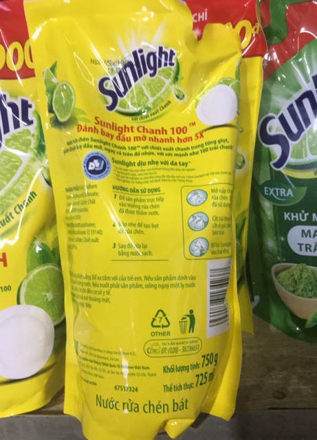 Nước rửa chén Sunlight Chanh 100 túi 750g