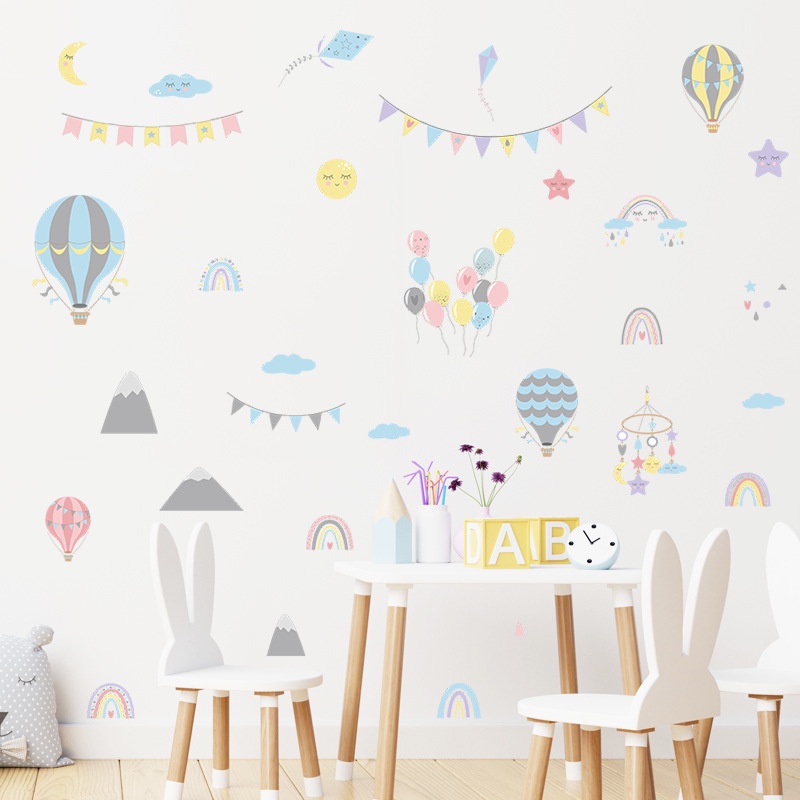 Miếng Dán Tường Trang Trí Hình Khinh Khí Cầu Hoạt Hình Cho Trẻ Em
