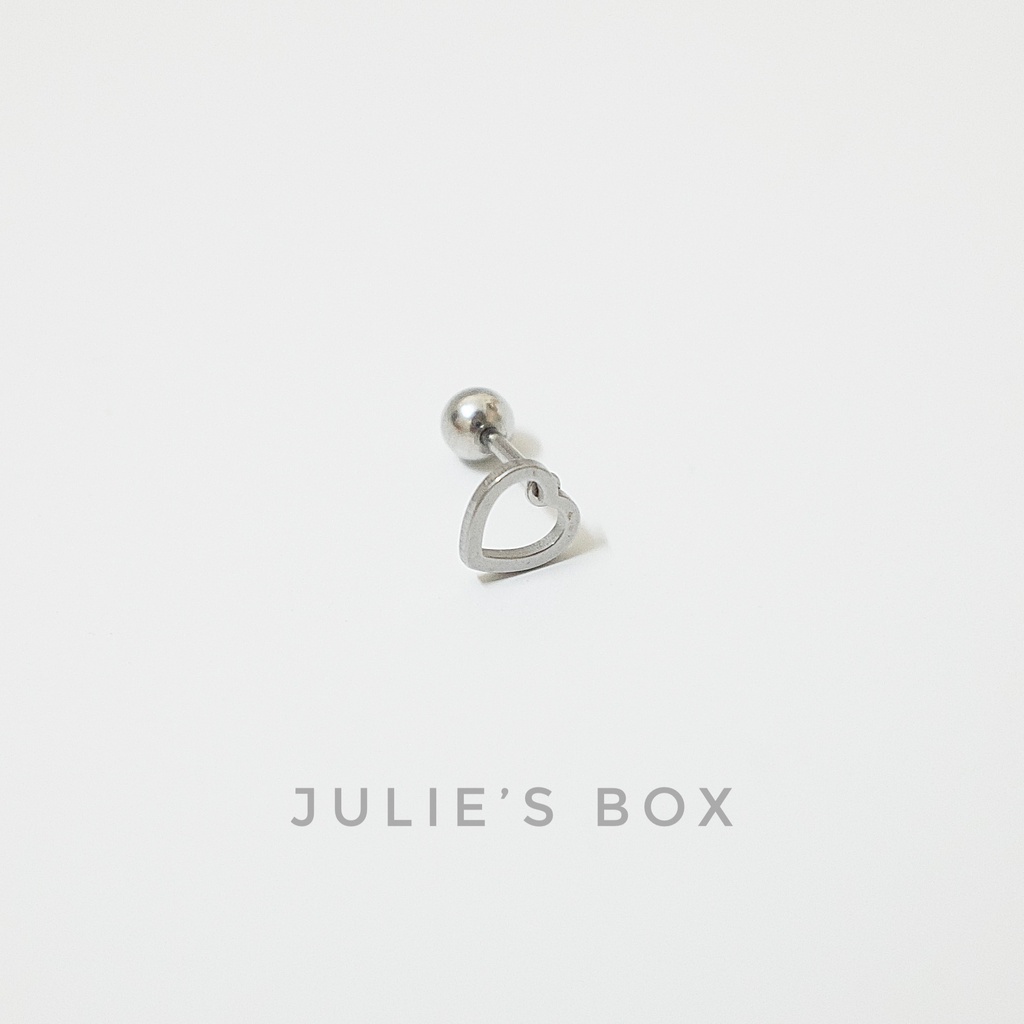 [1 Chiếc] Khuyên Tai Titan Unisex Hình Trái Tim Rỗng Bi Tròn Không Gỉ Sét Không Ngứa Bông Tai Julies Box 66