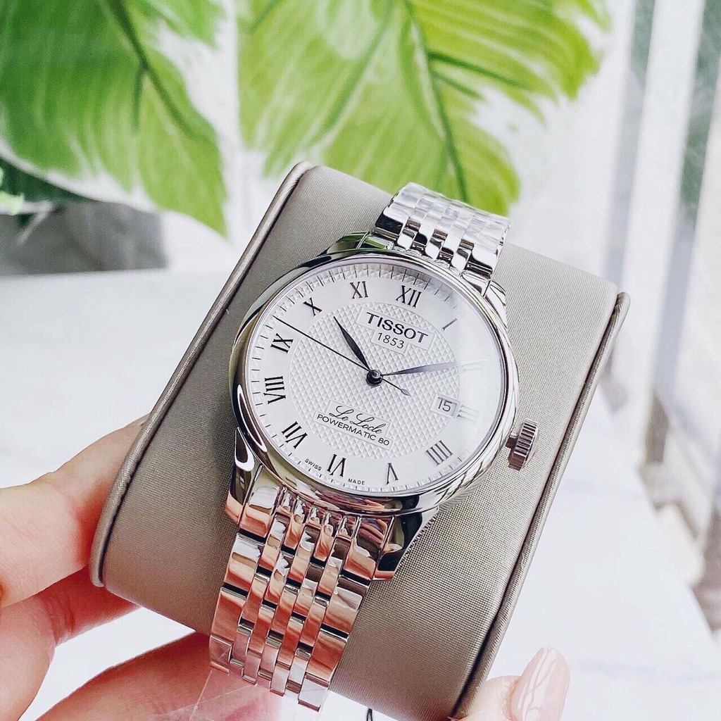 Đồng hồ Nam chính hãng Tissot 1853 Le Locle Powermatic 80 T006.407.11.033.00 Size 40,Mặt trắng,Lịch-Máy cơ-Dây kim loại