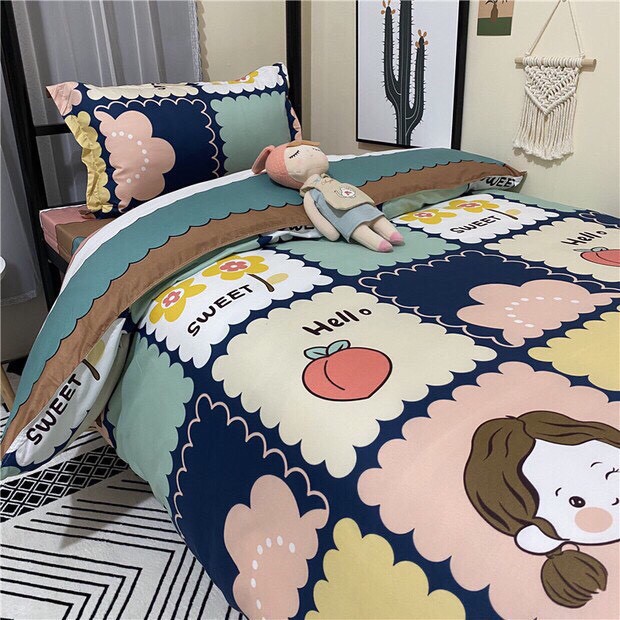 Bộ Chăn Ga Cotton Poly Emmidecor Mẫu cô gái cửa sổ