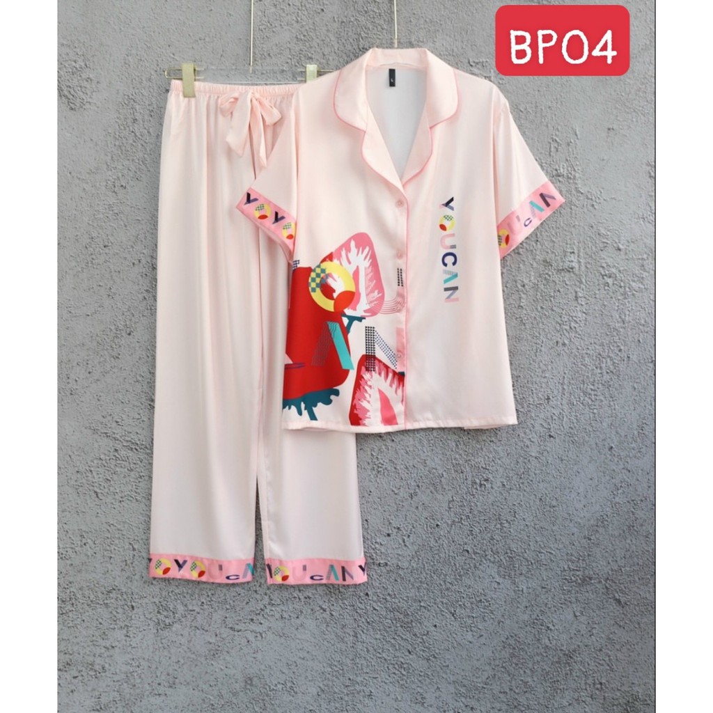 Đồ mặc nhà cao cấp- Bộ đồ ngủ pijama lụa cao cấp quần dài tay ngắn họa tiết phối màu hàng đẹp chuẩn chất mịn mát rượi