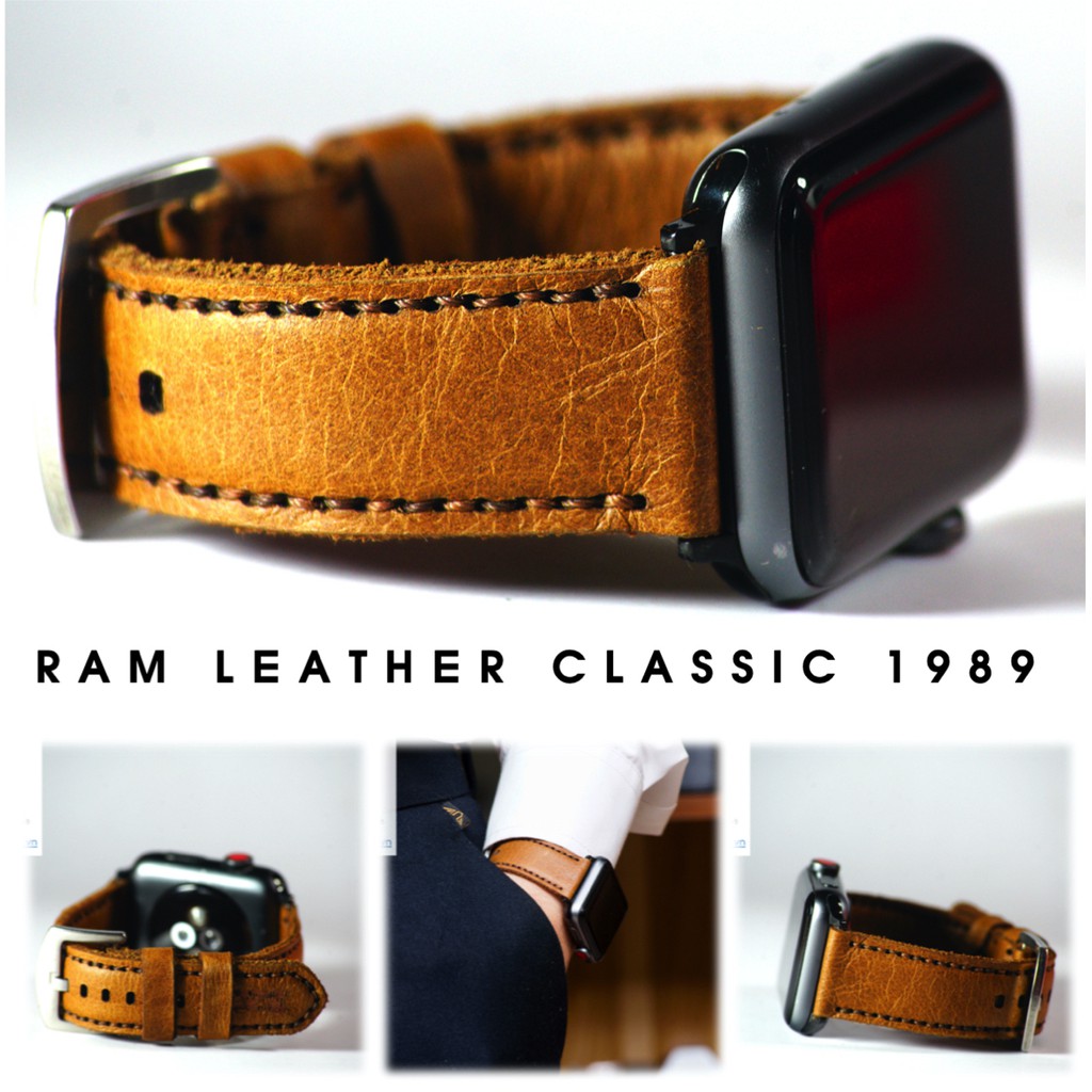 Dây apple watch da bê vàng handmade bền chắc cực đẹp RAM Leather classic 1989 - tặng khóa chốt và adapter