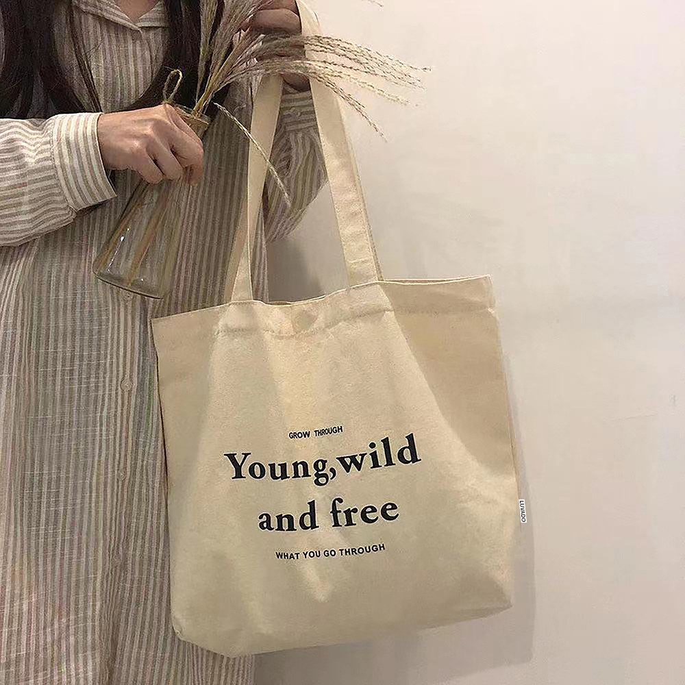 Túi vải bố canvas tote dáng vuông hoạ tiết đơn giản Thanhthushop68 558