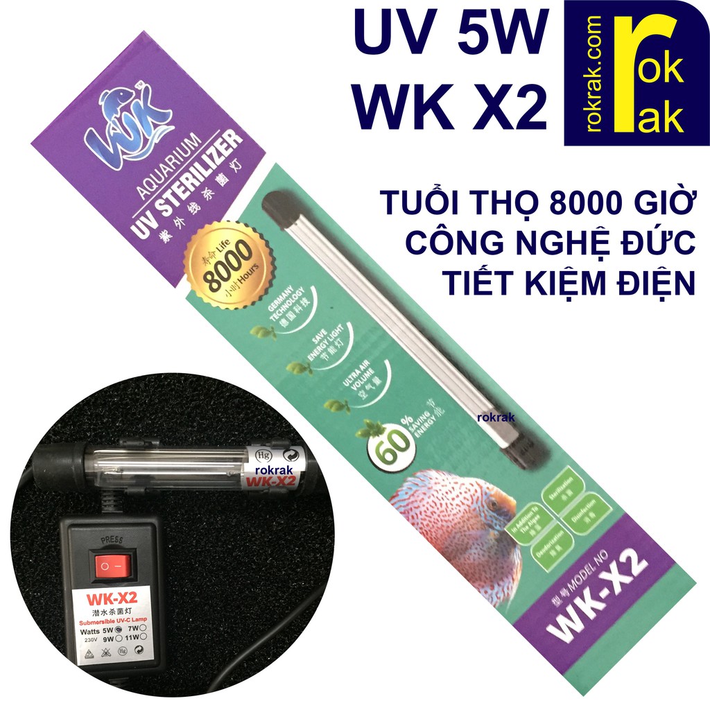 GIÁ SỈ-Đèn UV hồ cá WK-X2 5W loại bỏ tảo khuẩn