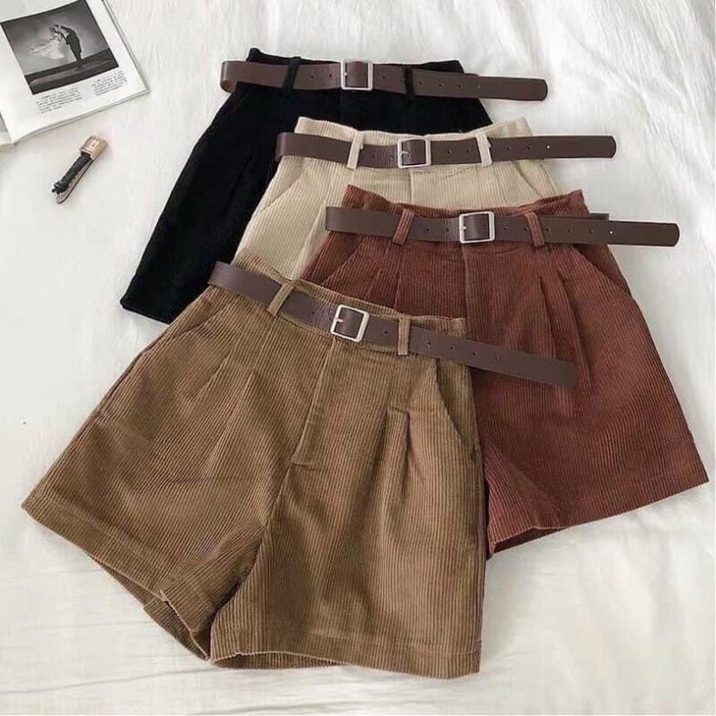 Quần Short đùi THUS chất nhung tăm mịn thời trang [Đai thắt lưng da mua kèm Quà tặng] Q1K01