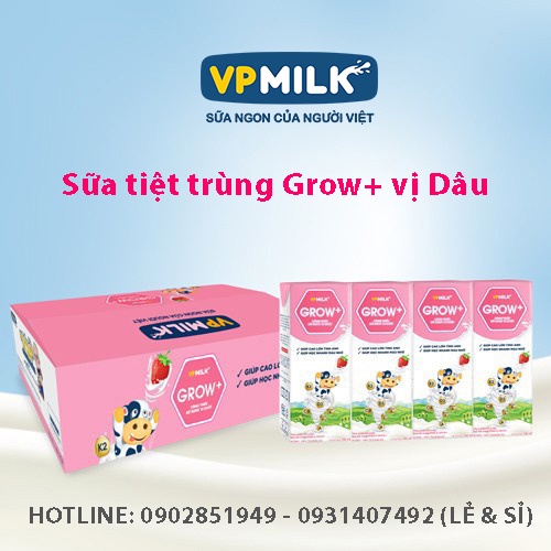 01 Thùng sữa tiệt trùng có đường VPMilk Grow+ trắng, chuối, dâu  (110ml và 180ml)
