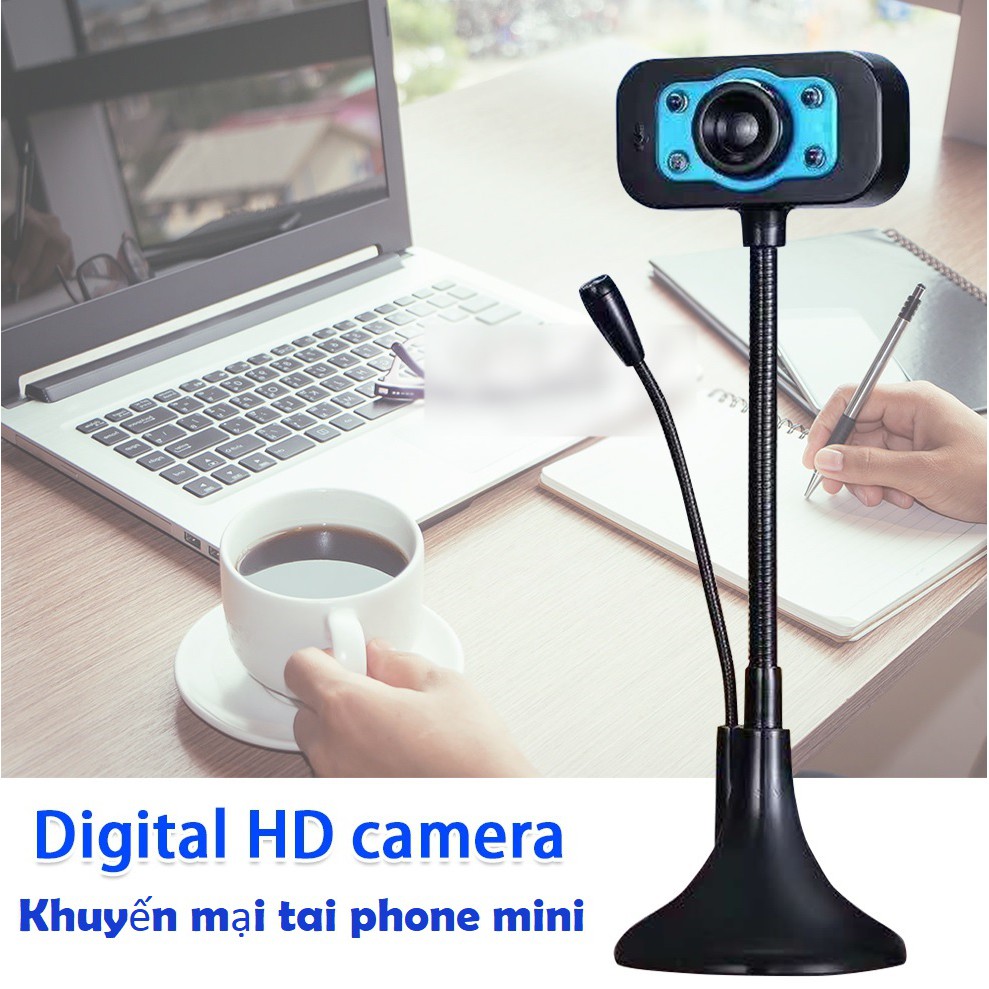 (Bảo hành 06 tháng) Webcam Chân Cao có mic dùng cho máy tính có tích hợp mic và đèn Led trợ sáng – Webcam máy tính để bà