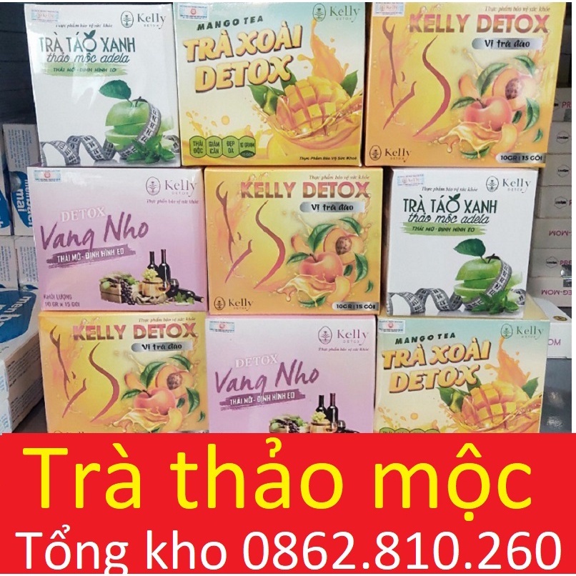 KELLY DETOX GIẢM CÂN VỊ TRÀ ĐÀO/XOÀI/VANG NHO/VẢI/TÁO XANH THẢO MỘC ADELA THẢI MỠ ĐỊNH HÌNH EO