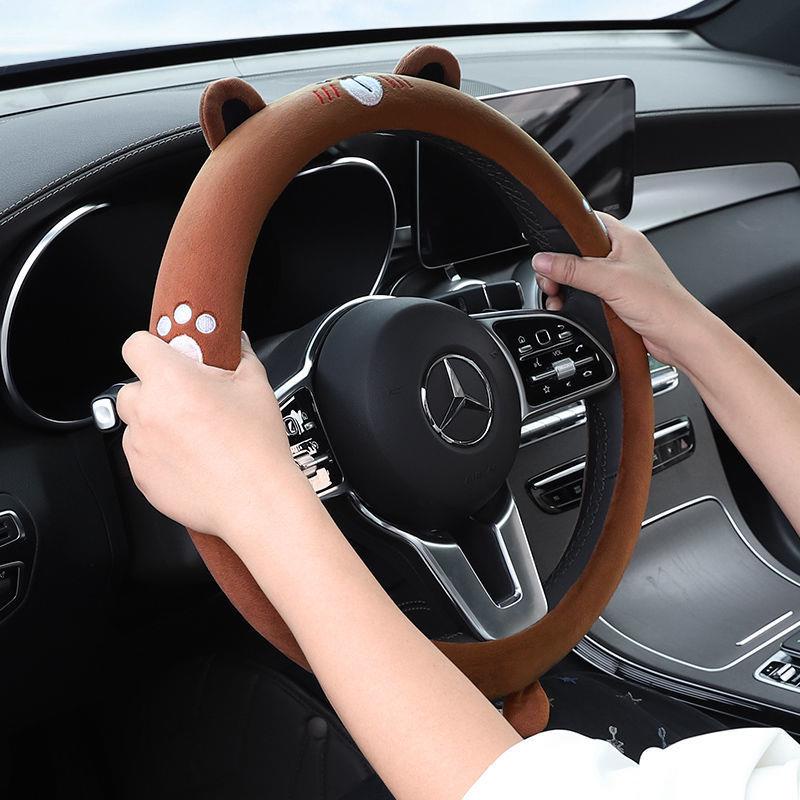 Vỏ Bọc Vô Lăng Xe Hơi Bằng Lông Nhung Chống Trượt Dễ Thương Xinh Xắn