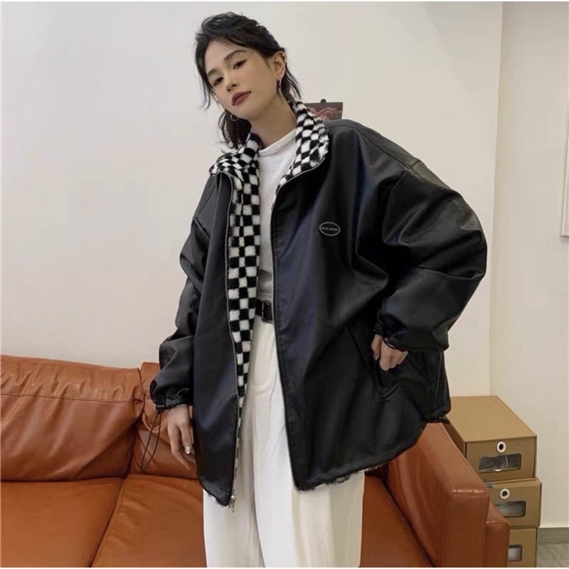 ÁO KHOÁC DA 2 MẶT KẺ CARO