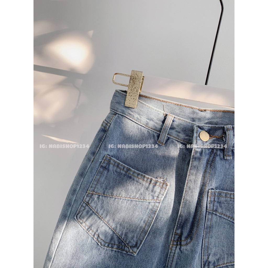 Quần Ống Suông Jean Nữ Cạp Cao Túi Kiểu Mã 3163 Form Dài 100cm (ẢNH THẬT KÈM VIDEO) - Nabishop1234