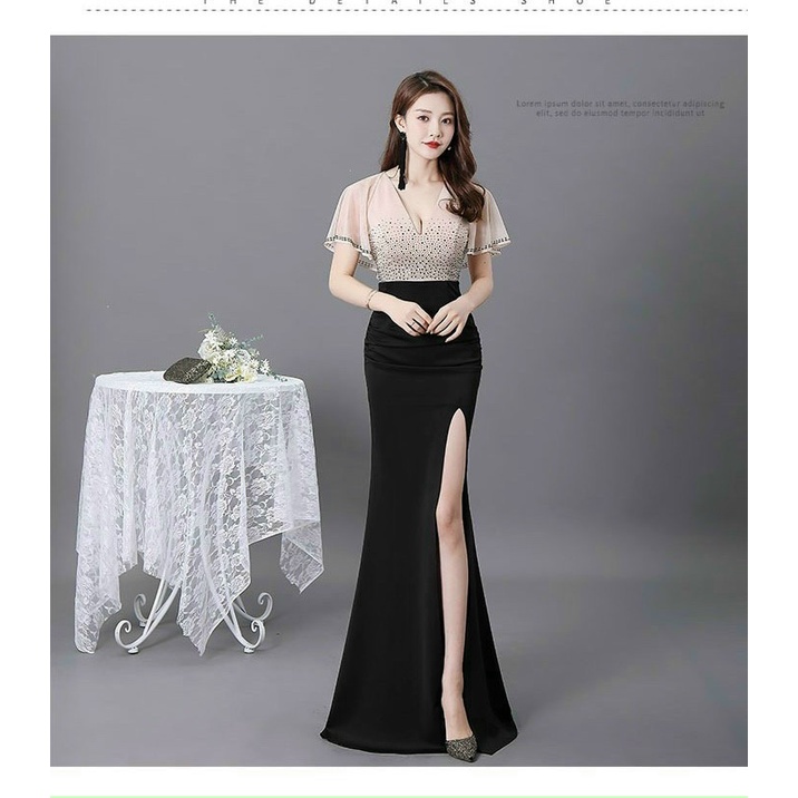 Đầm dạ hội dự tiệc sang trong tay loa cao cấp - Mua đầm dạ hội thiết kế