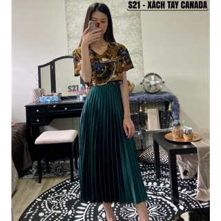 Chân Váy Xoè Xếp Ly Xanh Lá Đậm Zara