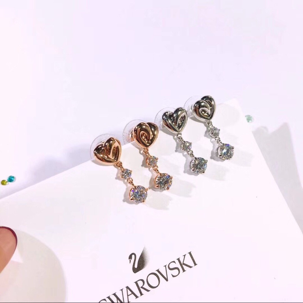 S925 Sterling Silver female heart-shaped diamond earrings 18k rose gold fashion