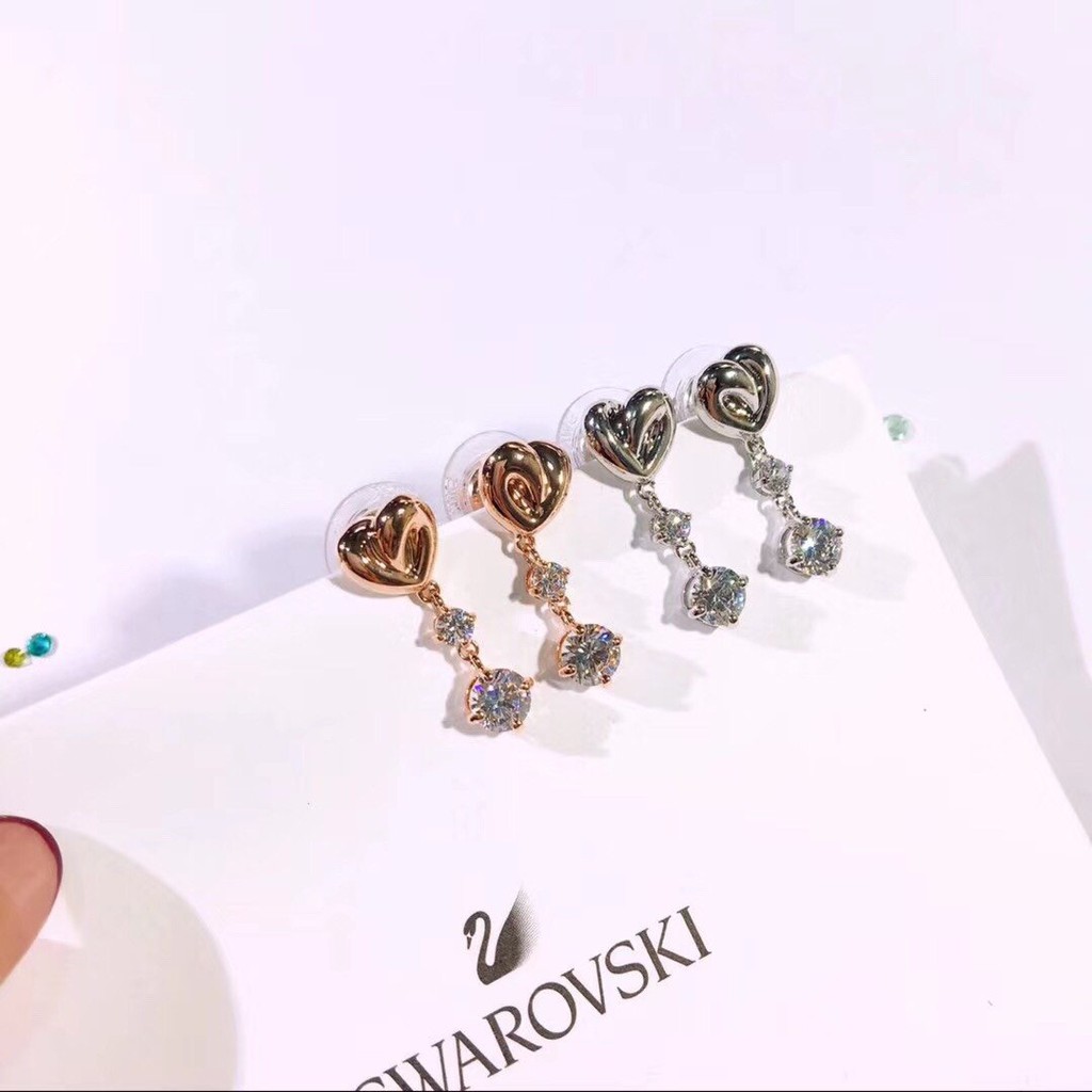 Bông Tai Mạ Vàng Hồng 18k Hình Trái Tim Đính Đá Swarovski Sang Trọng