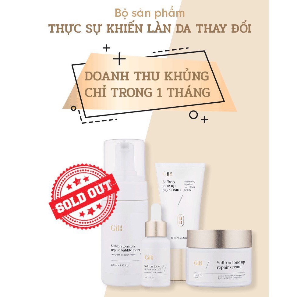 [TẶNG SỮA RỬA MẶT GILAA] Bộ 5 sản phẩm dưỡng trắng và phục hồi da Gilaa saffron tone up repair