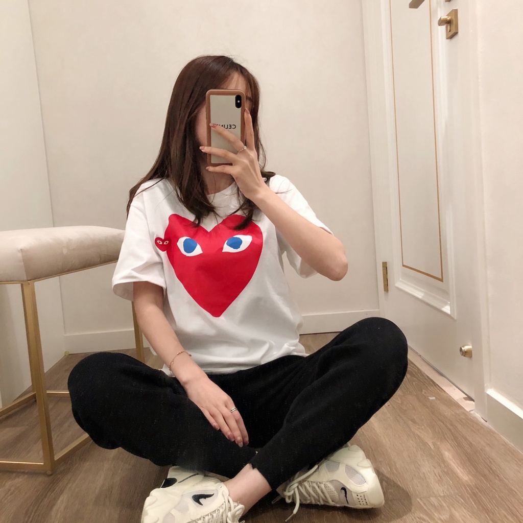 Áo Thun Tay Ngắn In Logo Trái Tim PLAY CDG Dễ Thương Cho Cặp Đôi