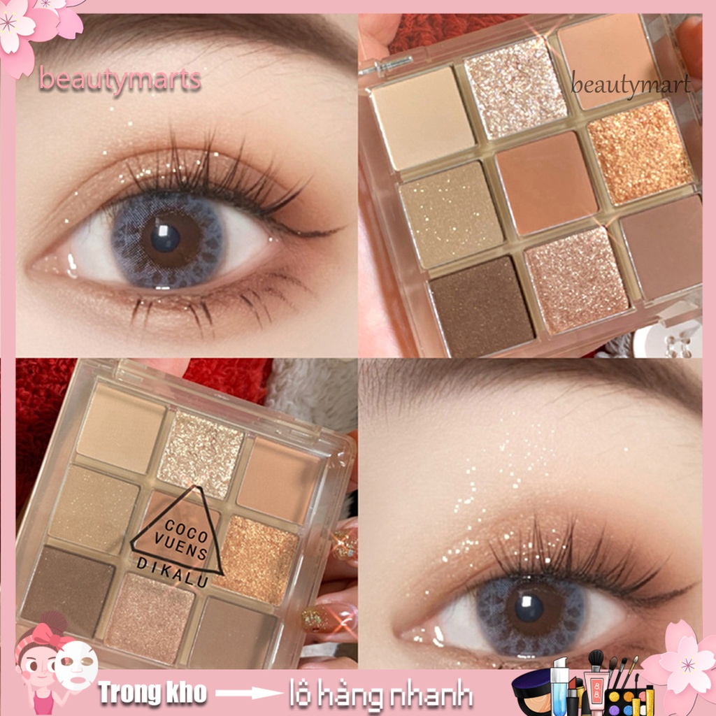 [Hàng mới về] Bảng phấn mắt 9 màu sắc kết cấu lì và ánh nhũ lấp lánh trang điểm chuyên nghiệp