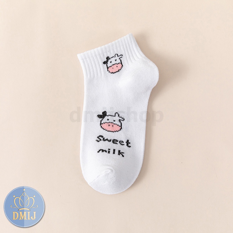 Set 5 đôi tất nữ cổ thấp nhiều màu họa tiết bò sữa T87
