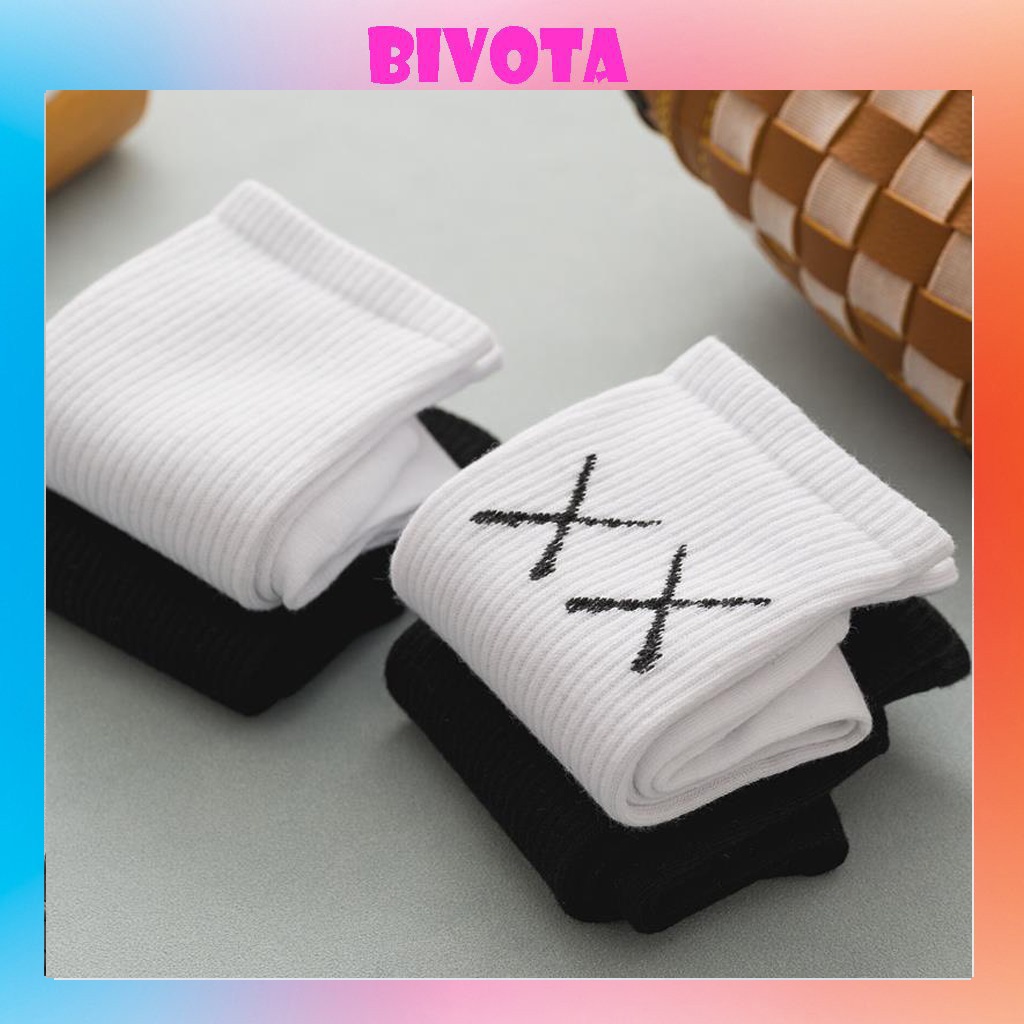 Set 5 đôi tất cổ cao Bivota vớ nam nữ in hình XX cá tính T23
