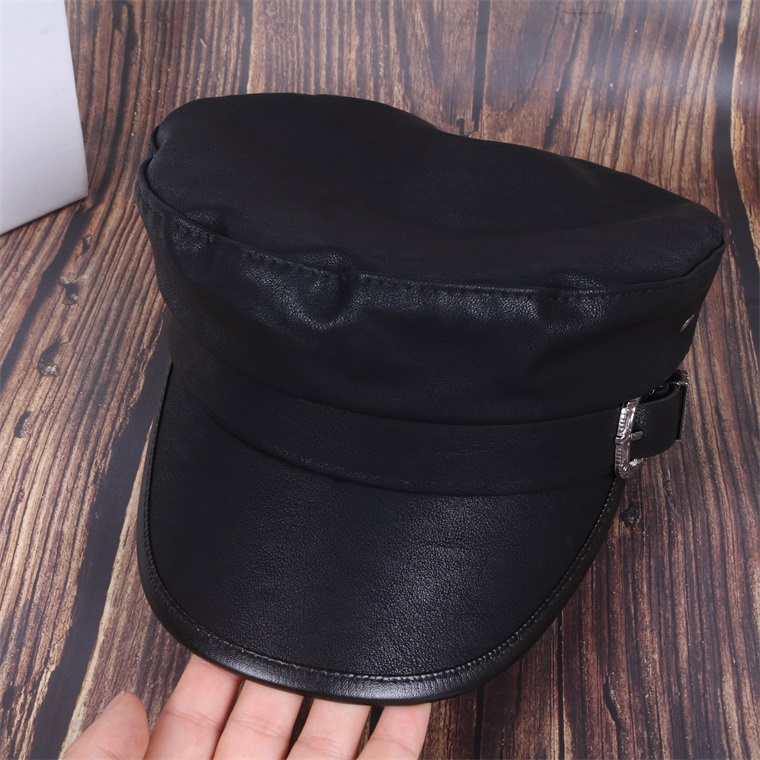 Korean Style Leather Flat Navy Hat Female Octagonal Hat Fashion Black Retro Duck Tongue Beret Painter Hat Short Brim Hat