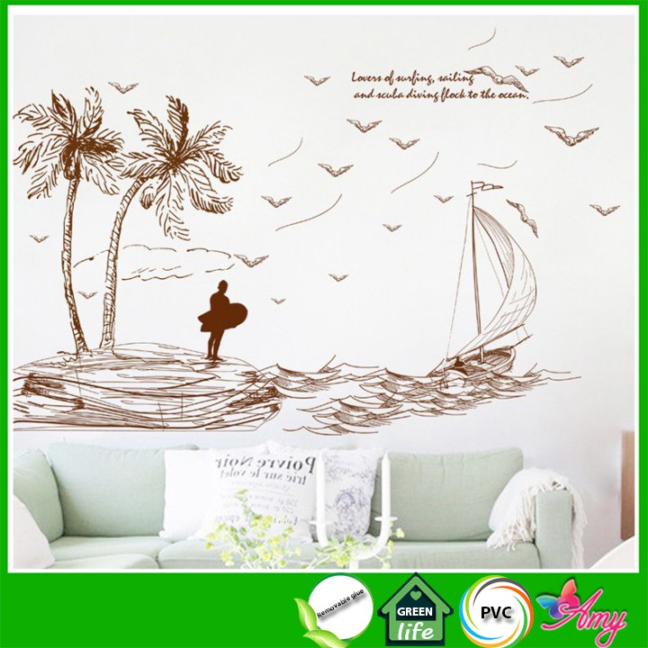 Decal dán tường 3D [HÀNG ĐẸP GIÁ TỐT ] tranh bút chì Ra khơi