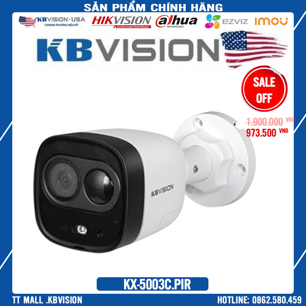 {Cạnh tranh nhất}Camera HDCVI hồng ngoại 5.0 Megapixel KBVISION KX-5003C.PIR hồng ngoại báo động phát hiện người