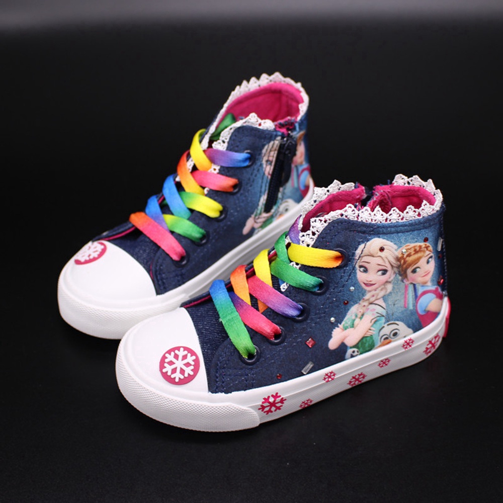 Giày cổ cao vải canvas họa tiết hoạt hình Frozen nhiều màu sắc thời trang cho bé gái