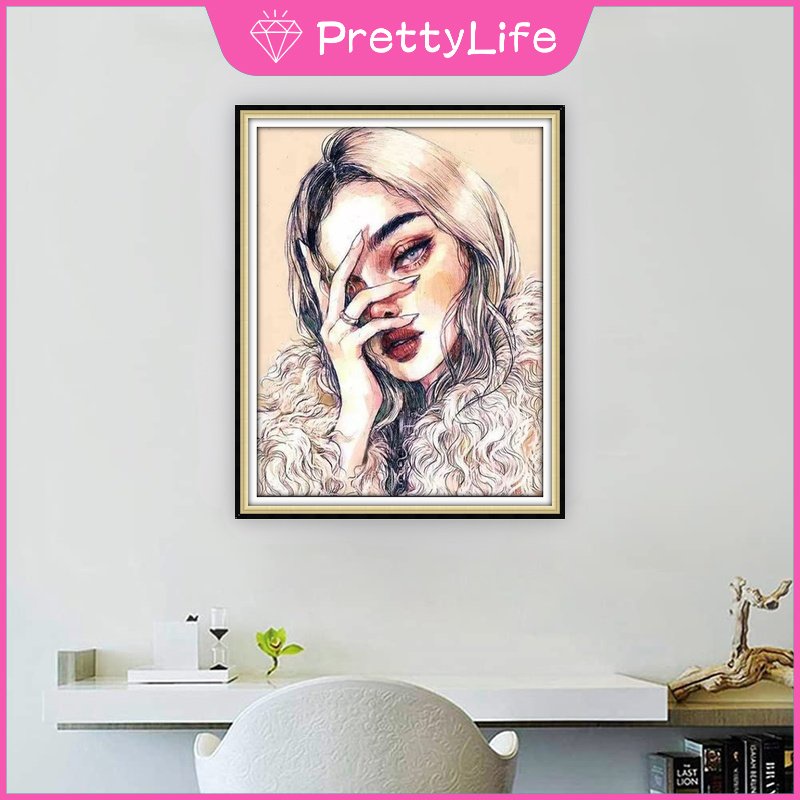 Bộ Tranh Đính Đá 5D Tự Làm 30x40cm / 40x50cm Hình Cô Gái Xinh Đẹp Trang Trí Nhà Cửa