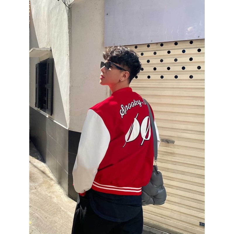 Áo Khoác Dạ Đỏ Phối Da - Varsity Jacket | BigBuy360 - bigbuy360.vn