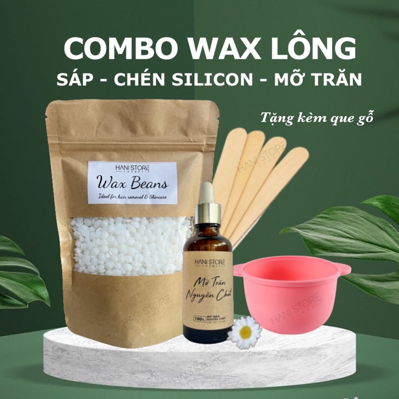 [TẶNG QUÀ KÈM QUE GỖ] TRIỆT LÔNG GỒM CHÉN SILICON WAX SÁP 100GR SÁP VÀ MỠ TRĂN