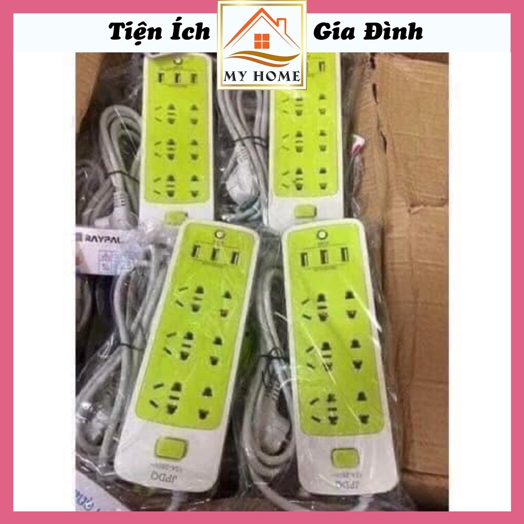 Ổ cắm điện đa năng, ổ cắm điện chống giật 6 lỗ cắm, 3cổng USB thông minh tiện dụng