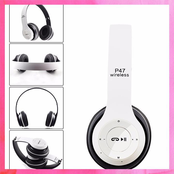 tai nghe bluetooth P47 chụp tai bass đập cực mạnh, tai nghe không dây P47 có khe cắm thẻ nhớ