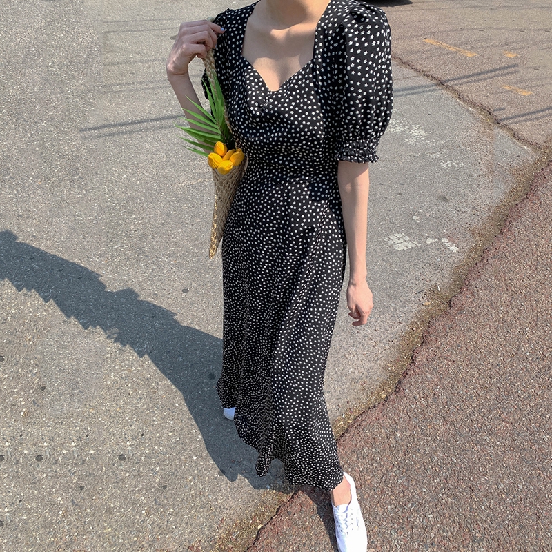 Đầm Maxi Tay Ngắn Cổ Vuông Chất Chiffon Phong Cách Hàn Quốc | BigBuy360 - bigbuy360.vn