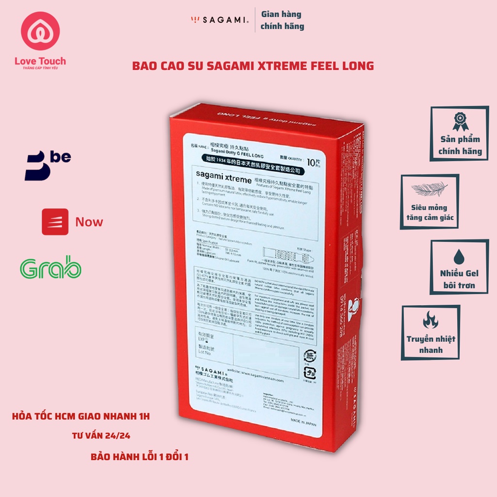 Bao cao su sagami Xtreme Feel Long gân gai siêu mỏng cao cấp - LOVE TOUCH - CHE TÊN SẢN PHẨM