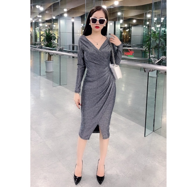 Váy nhũ body chéo vạt sang trọng, lôi cuốn