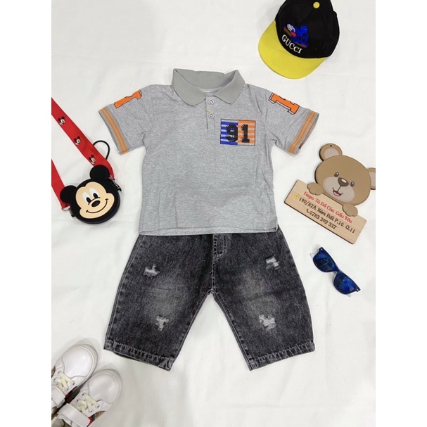 QCCC - Set áo polo thun lạnh quần jean cực ngầu cho bé trai