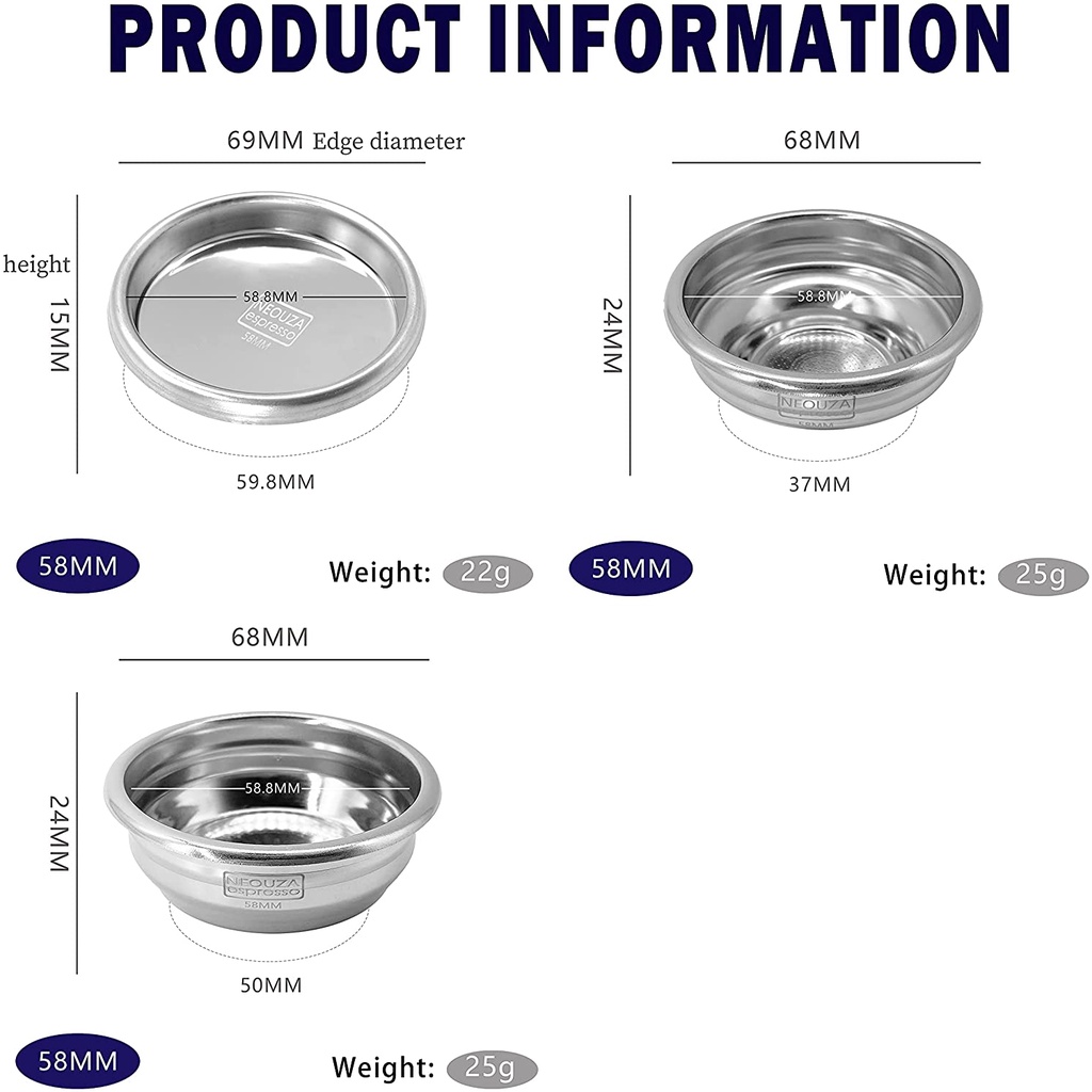 💎Giỏ Lọc Cà Phê Bằng Thép Không Gỉ 58mm 1 / 2 Cho Máy Pha Cà Phê Espresso