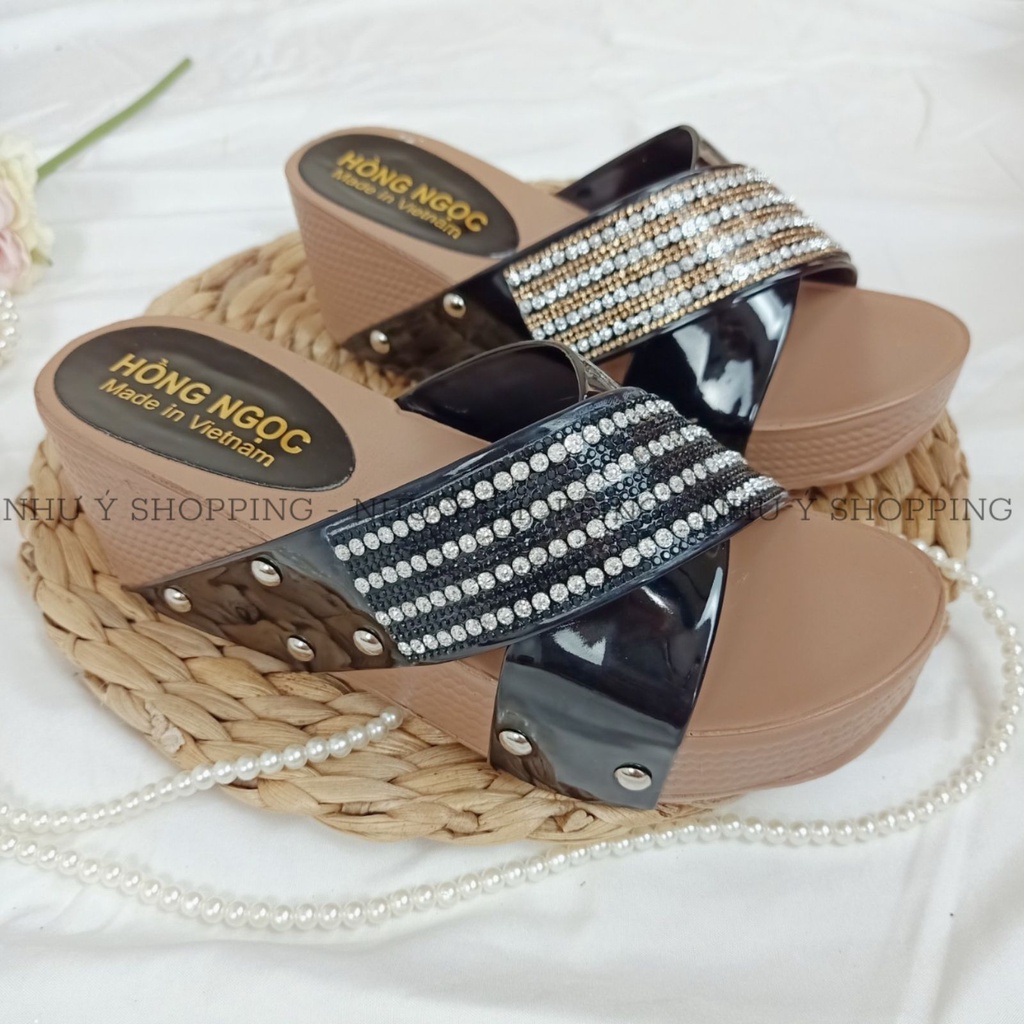Dép nữ đế xuồng quai chéo đính đá đế PU nhẹ êm tôn dáng-TBXDa
