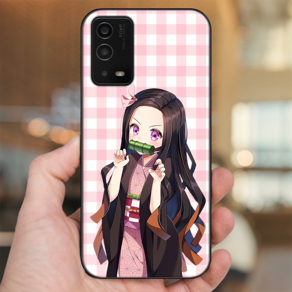 Ốp lưng Oppo A55 4G, A55 5G viền đen in hình Nezuko Kimetsu no Yaiba