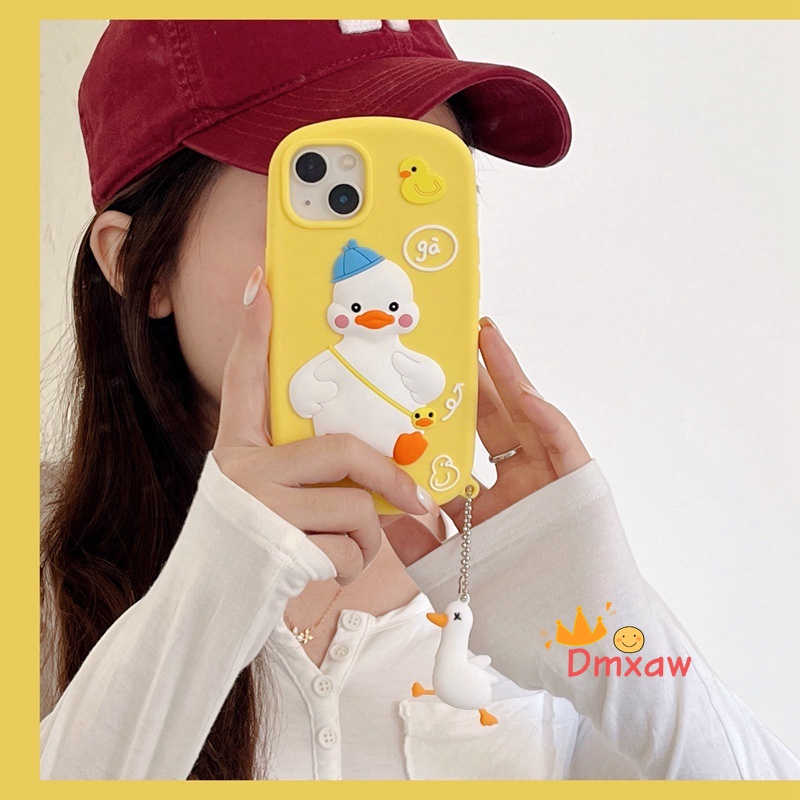 Ốp Điện Thoại Silicon Hình Vịt Vàng Kèm Dây Đeo Cho iPhone 13 Pro Max 12 11 Pro Max X XR XS Max 8 7 Plus SE 2020