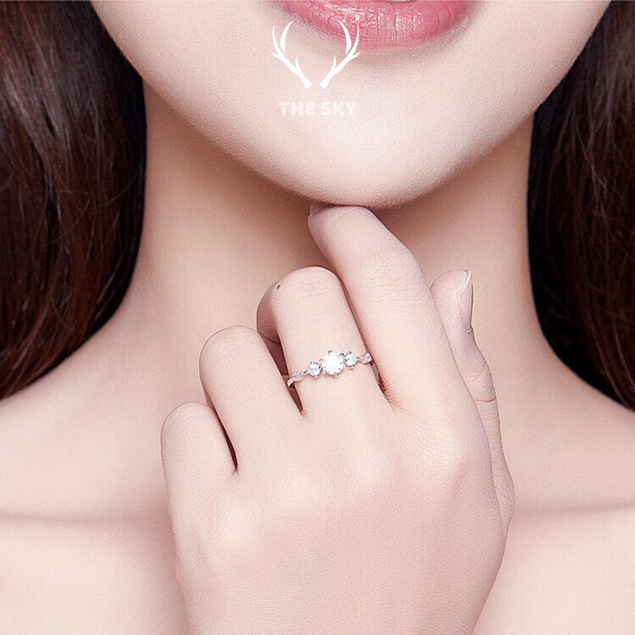 Nhẫn bạc nữ THE SKY NB04 phối 5 đá Ori tinh tế nhẹ nhàng sáng lấp lánh, nhẫn nữ đính đá đẹp kiểu dáng đơn giản