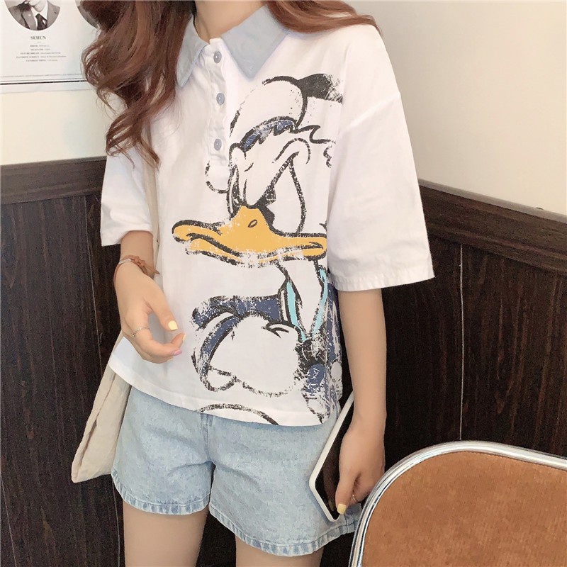 Short-sleeved T-shirt for women 2021 new junior high school student girl polo shirt Korean style loose short top clothes