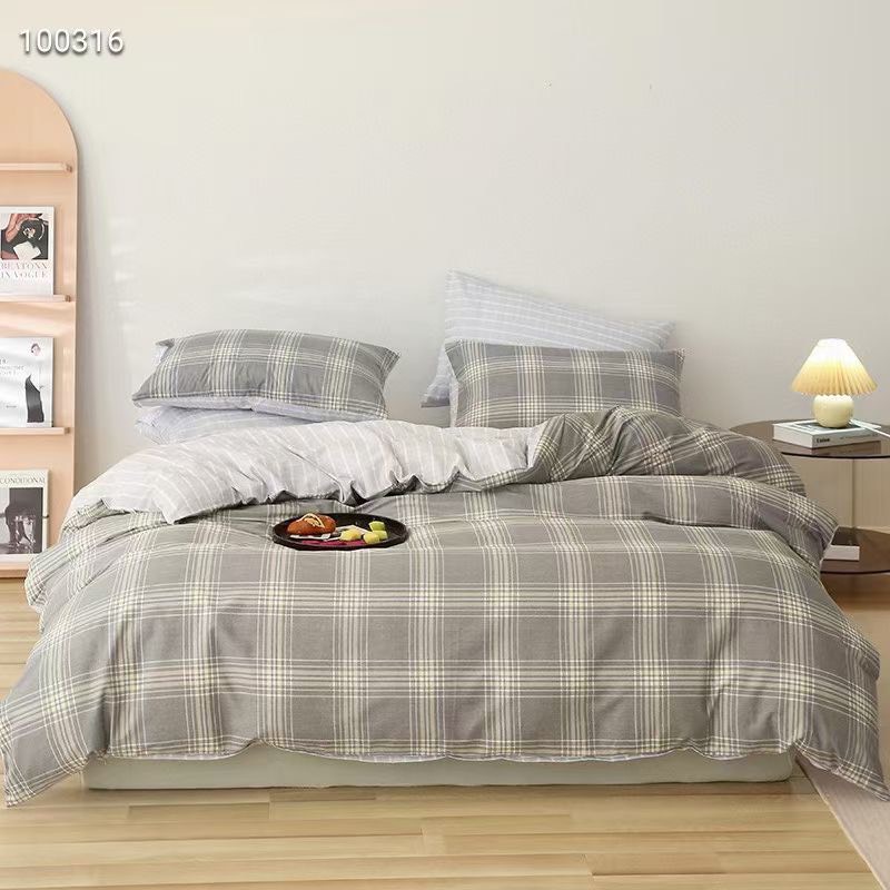 Bộ chăn ga gối Cotton Organic M2T BEDDING phong cách Hàn Quốc hiện đại đủ kích thước - COTTON Kẻ ô vuông Xám